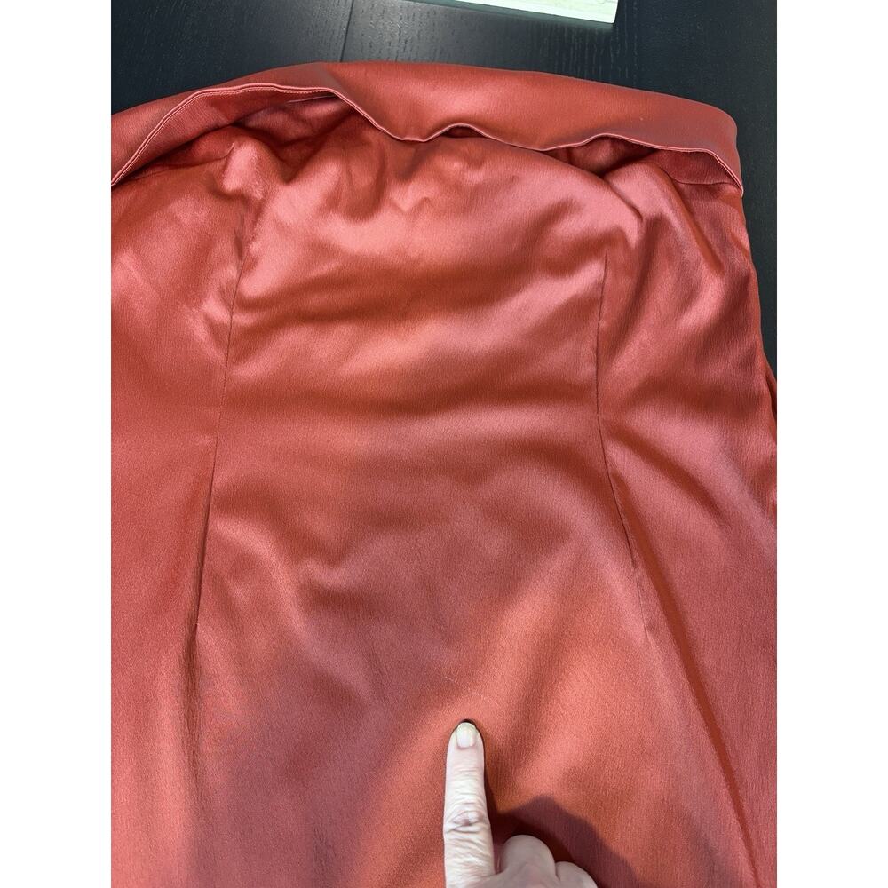 by Anthropologie Strapless Dress Orange Red Rust Satin Size Large Cowl Back - Picture 8 of 15